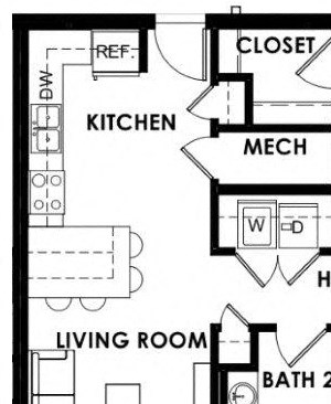 Floorplan Photos Gallery Floor plan for The Balcony apartments in Tuscaloosa, AL. Spacious 2 bedroom 2 bath unit shown.